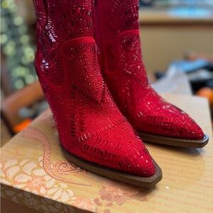 Very G Rhinestone Red Booties